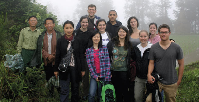 Maddy Cohen ’13 (second row, far right) and other biology students visited the village of Xijiang, in Guizhou Province, China, in summer 2012 to discuss local forestry and agricultural practices. Photo: Matt Palmer
